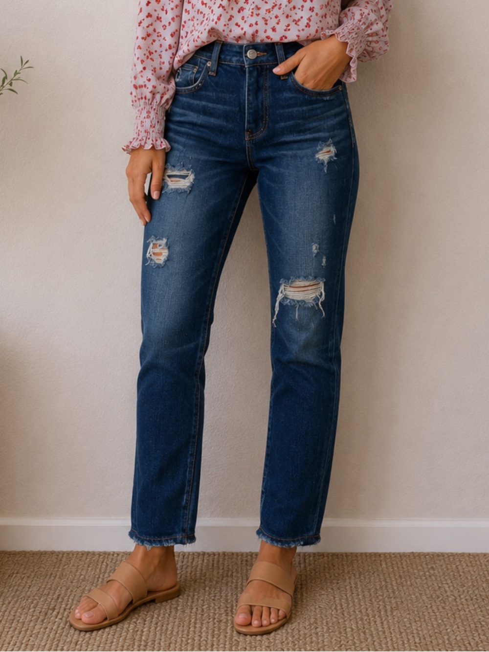 Moussy Vintage iSKO Comfort Ace Skinny Ripped Blue Jeans 26 Style 010AAC12-2650